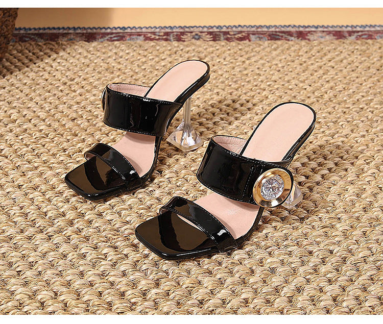 Crystal Heeled Mules | French Diamond Peep Toe Sandals | noémi