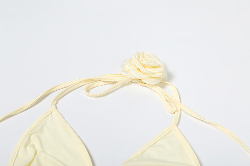 Three Piece Summer Set | Floral Appliqué Bralette, Tie Briefs & Wide Leg Pants | noémi
