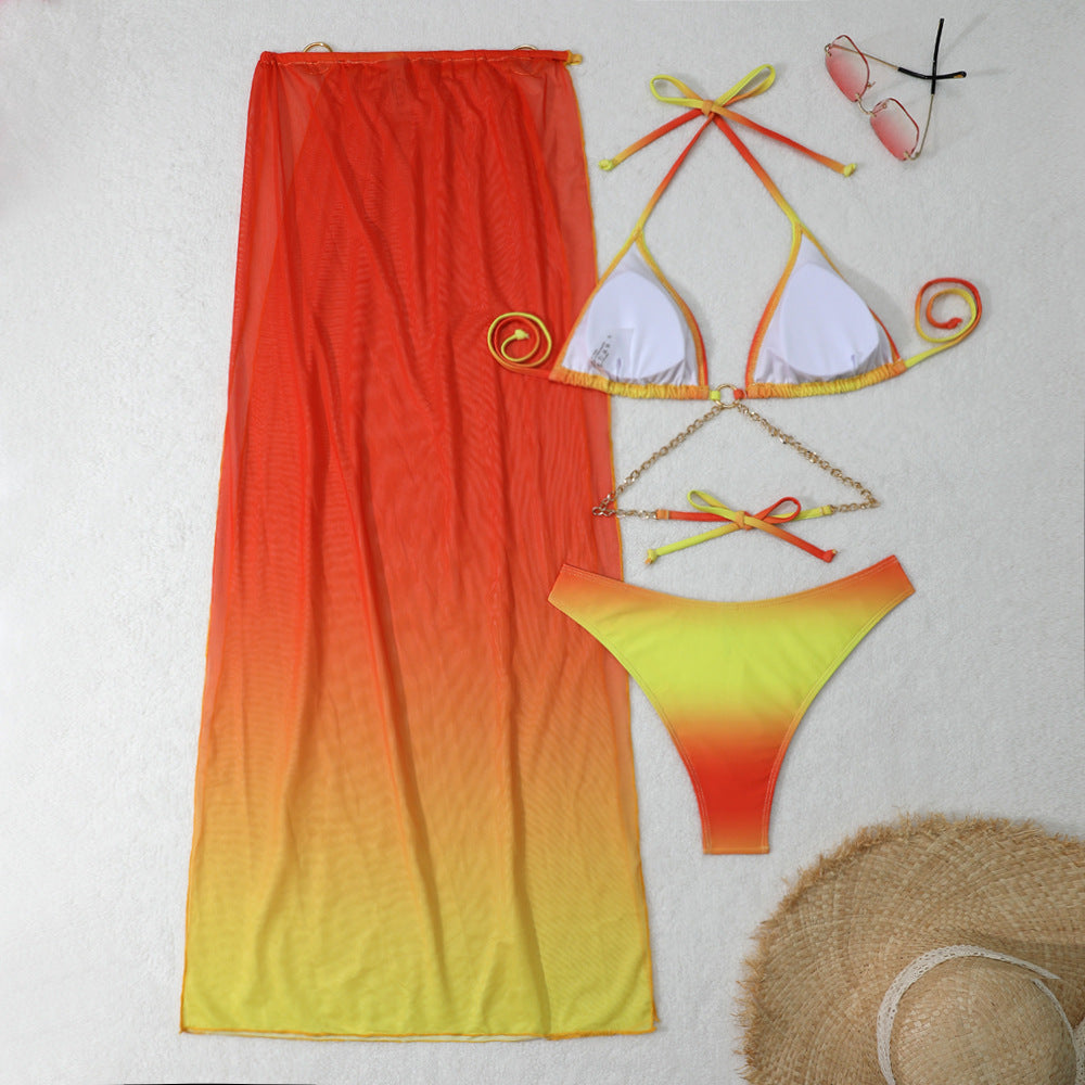 Gradient Mesh Maxi Dress & Drawstring Banded Bikini | 3 Piece Beach Glam Set | noémi