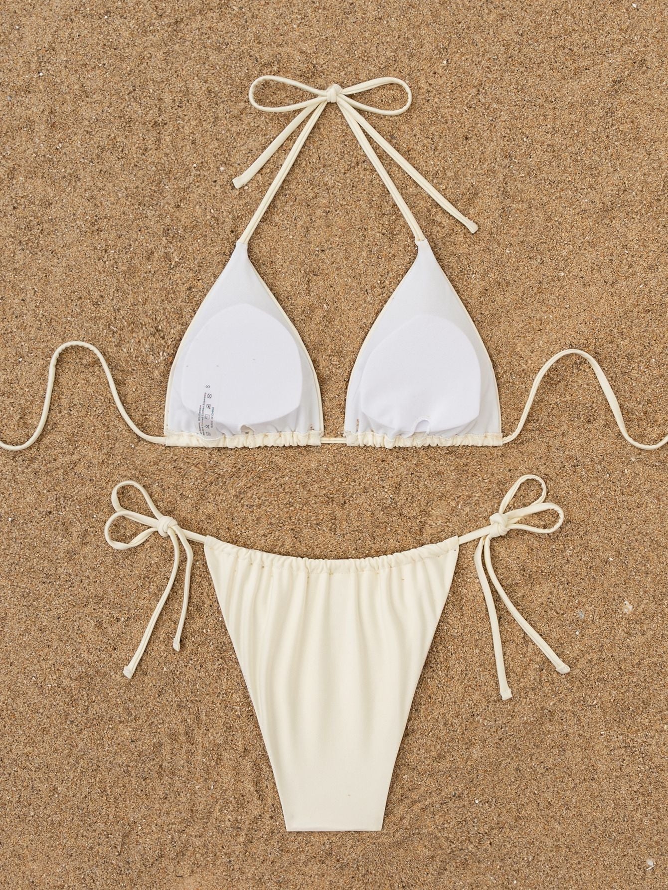 White Palm Tree Embroidered Bikini Set | Triangle Tie Top & Tie Side Bottoms | noémi