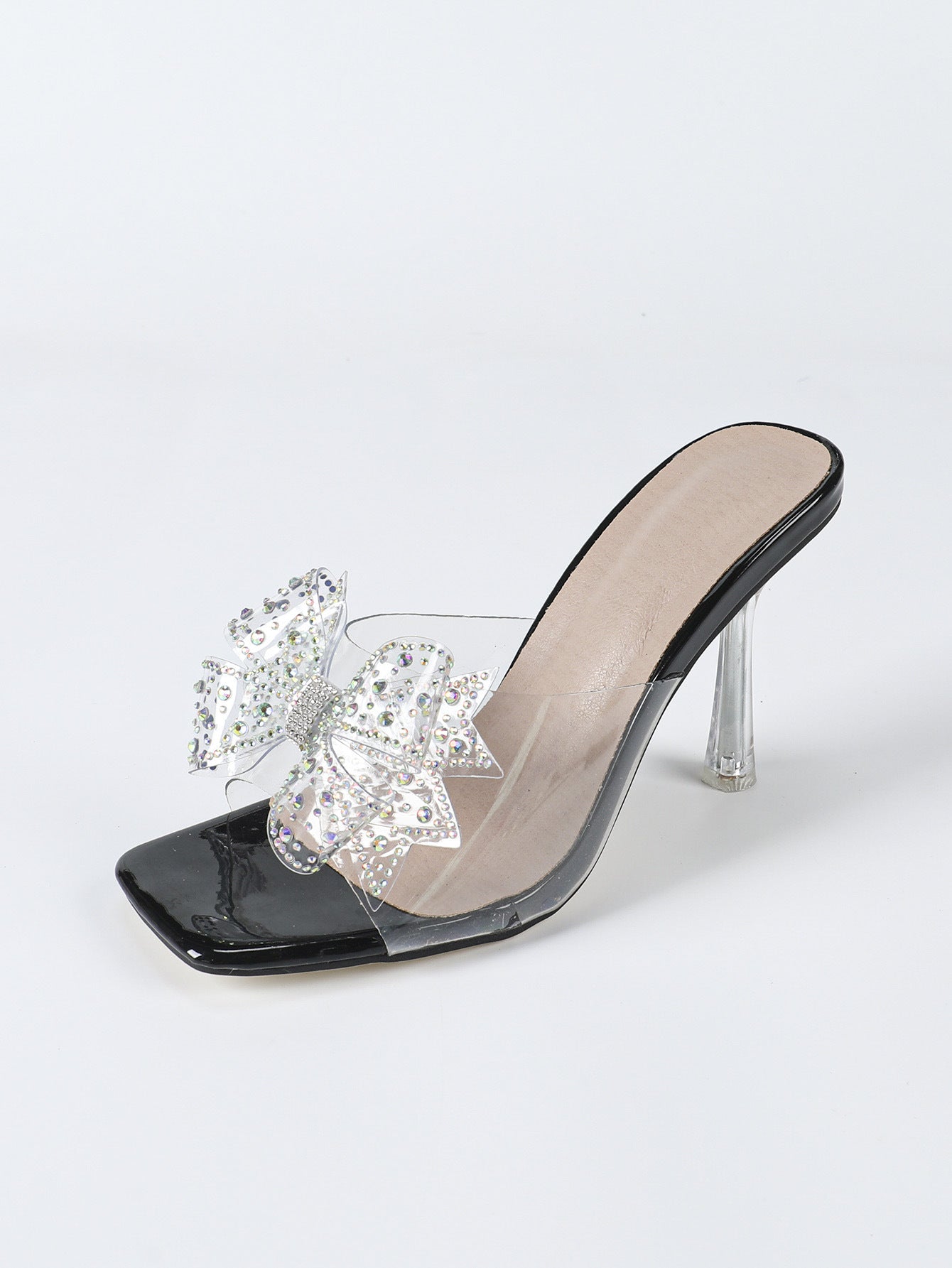 Transparent Crystal Bow Heels | 9cm Square Toe Stiletto | noémi