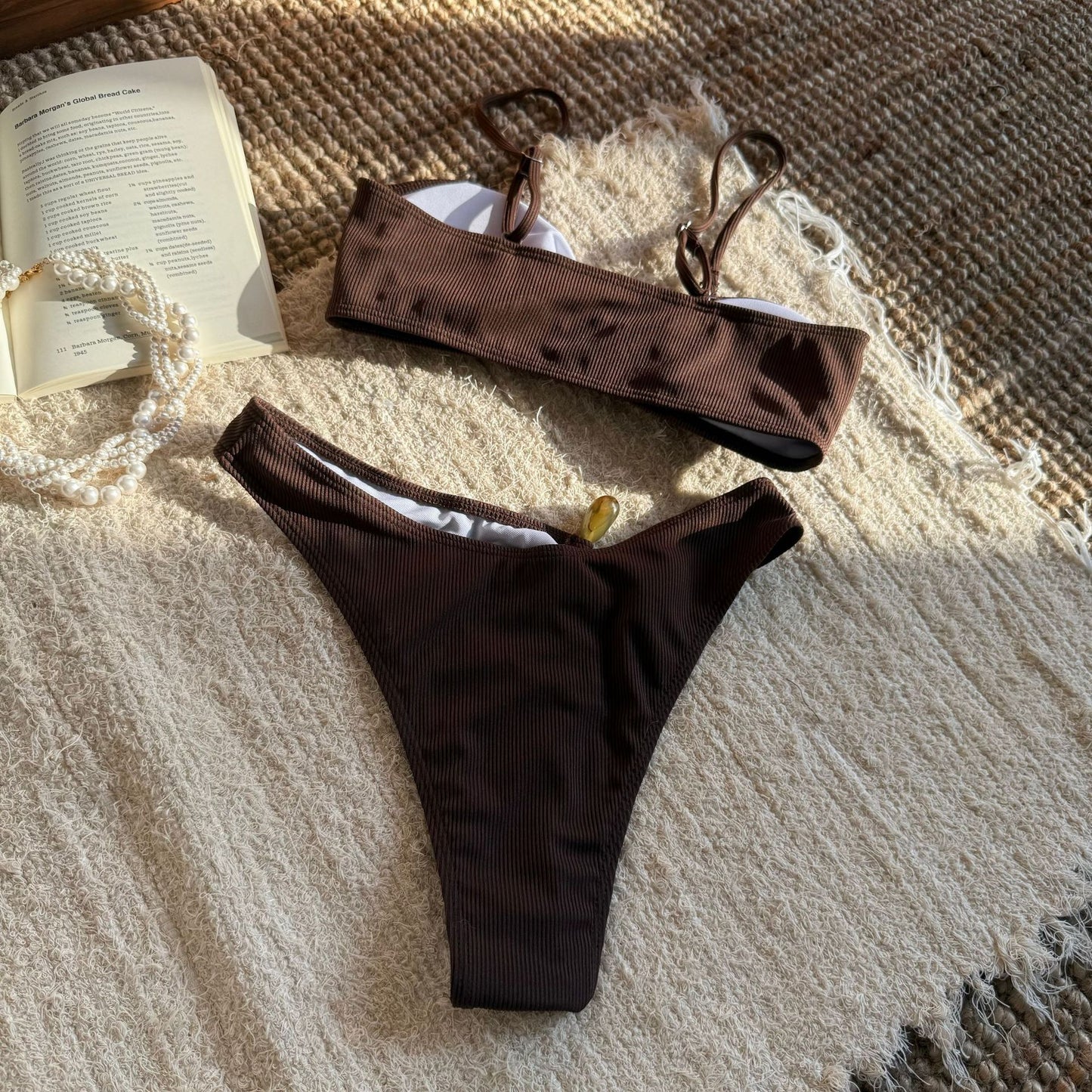 Womens Cutout Beaded Ribbed Bikini Set | noémi