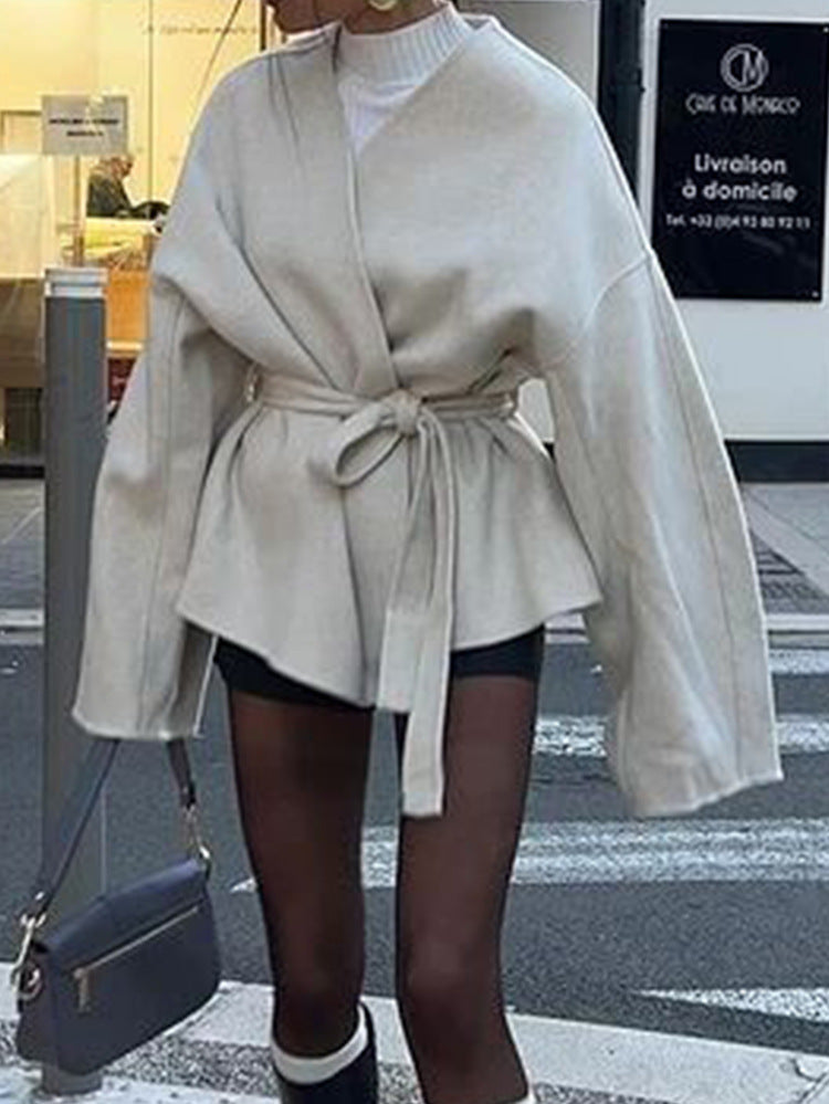 Belted Bell Sleeve Trench Coat | Wrap Jacket for Women | noémi