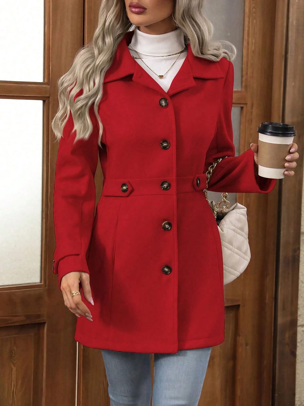 Wool Blend Trench Coat for Women | Slim Fit, Double Breasted | noémi