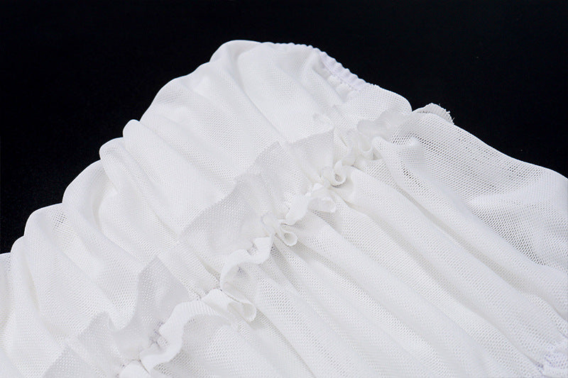 White Ruched Strapless Two Piece Set | Mesh Crop Top & Mini Skirt | noémi