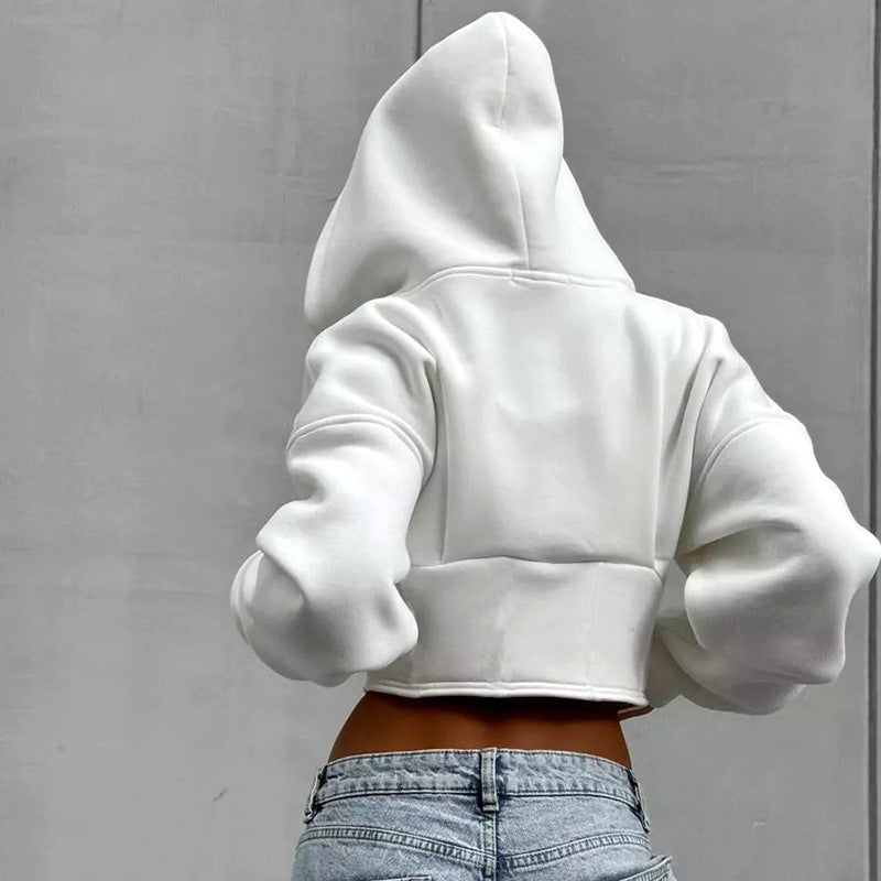Womens Cropped Zip Hoodie | Fleece Lined, Corset Style Waist Hooded Jacket | noémi