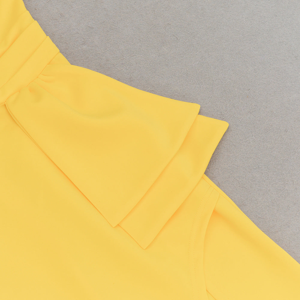 One Shoulder Diagonal Collar Split Hem Bodycon Dress | noémi