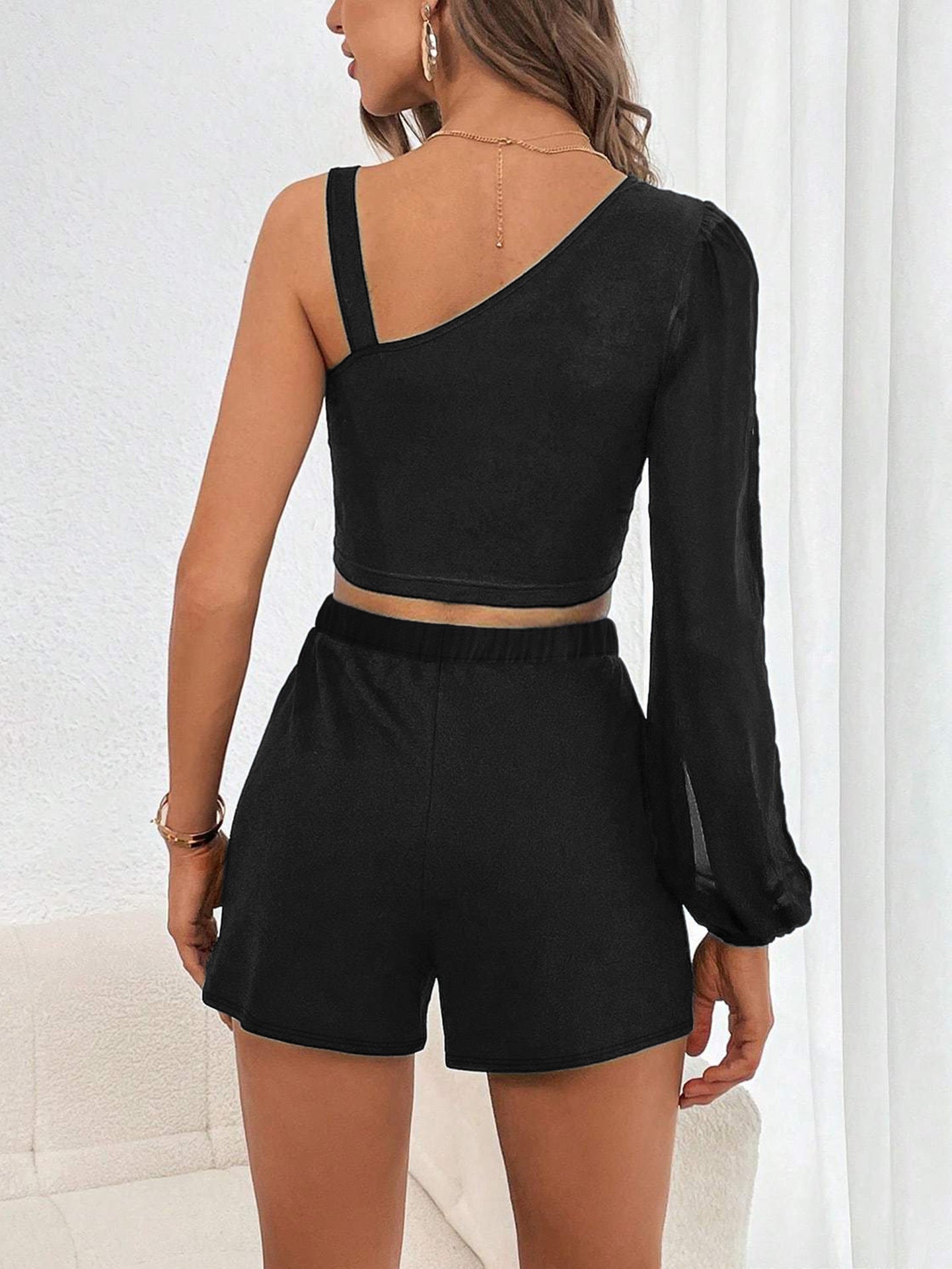 Womens Two Piece Set | Shoulder Top High Waisted Shorts | noémi