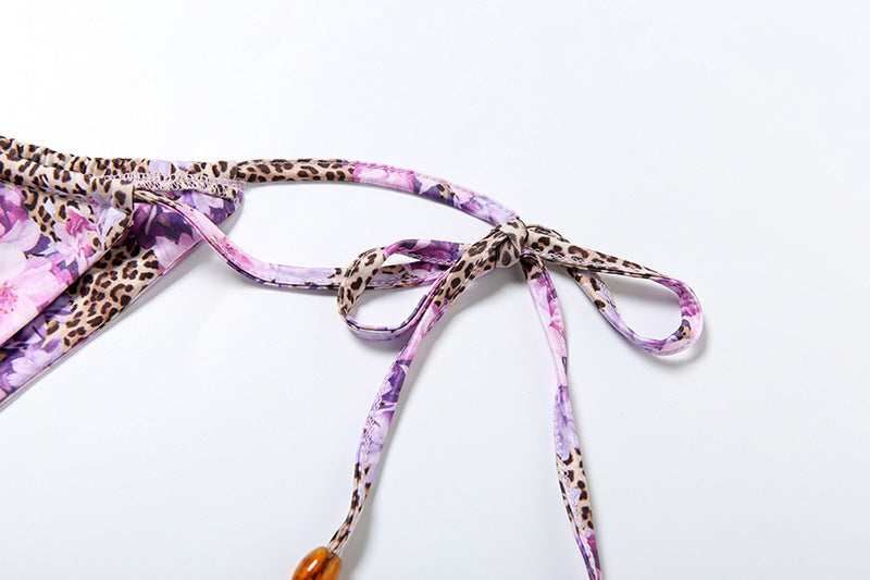 Purple Floral & Leopard Print Micro Bikini Set | Triangle Top & Tie Side Bottoms | noémi