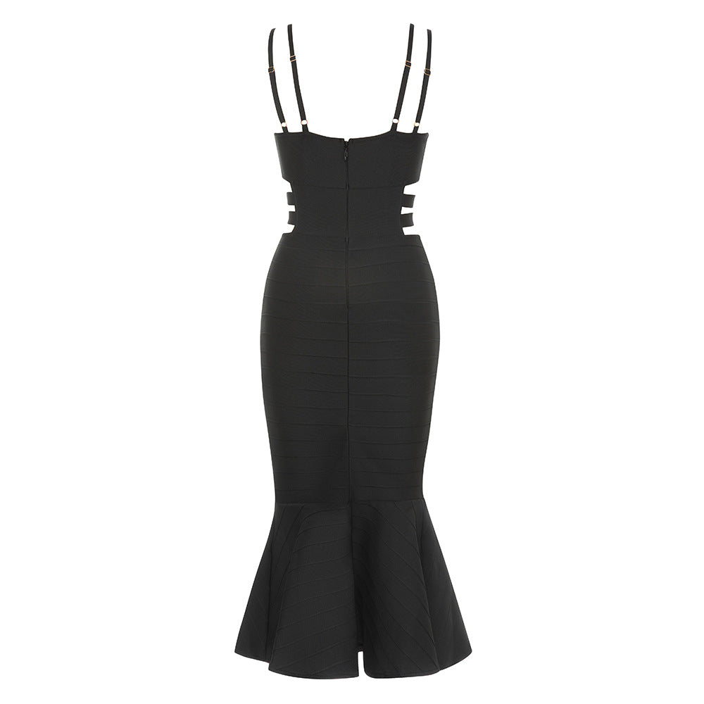 Hollow Stitch Fishtail Bandage Dress With Straps | noémi