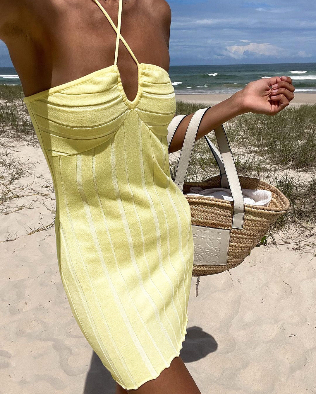 Halter Lace Up Knitted Angora Blend Dress | noémi