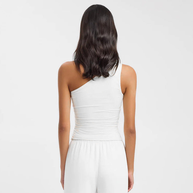 One Shoulder Cutout Top with Gold Ring | White Slim Fit Summer Tank | noémi