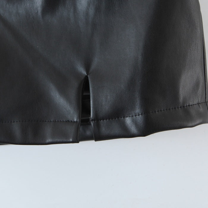 Faux Leather Mini Skirt | Black HighWaist Fit with Side Slit | noémi