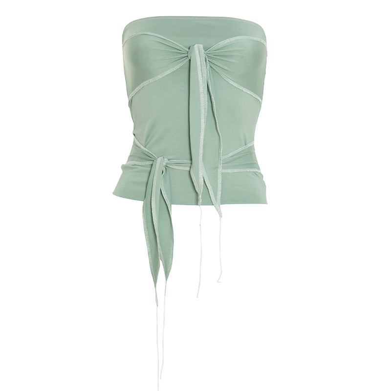 Strapless Tie Front Tube Top | Ruched Bustier in Soft Stretch Fabric | noémi