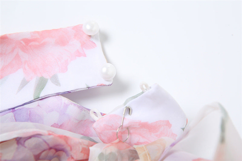 Backless Halter Mini Dress | Slim Fit Floral Print | noémi