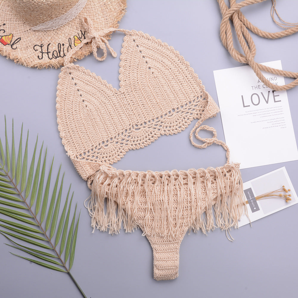 Handcrafted Crochet Tassel Strap Cutout Bikini Set for Women | noémi