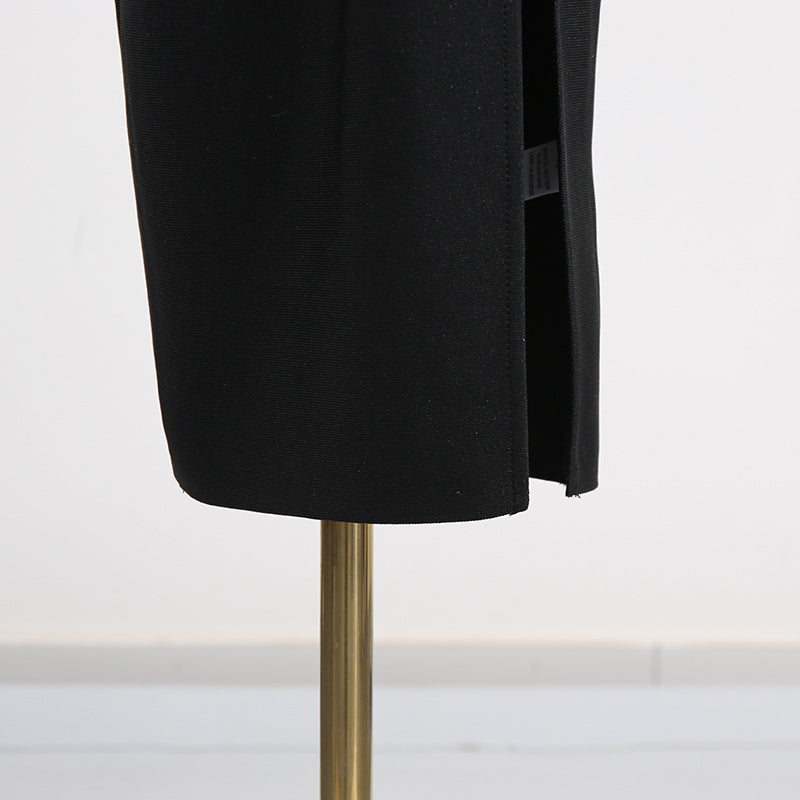 Slim Fit Backless Dress with Rhinestone Split Detail | noémi