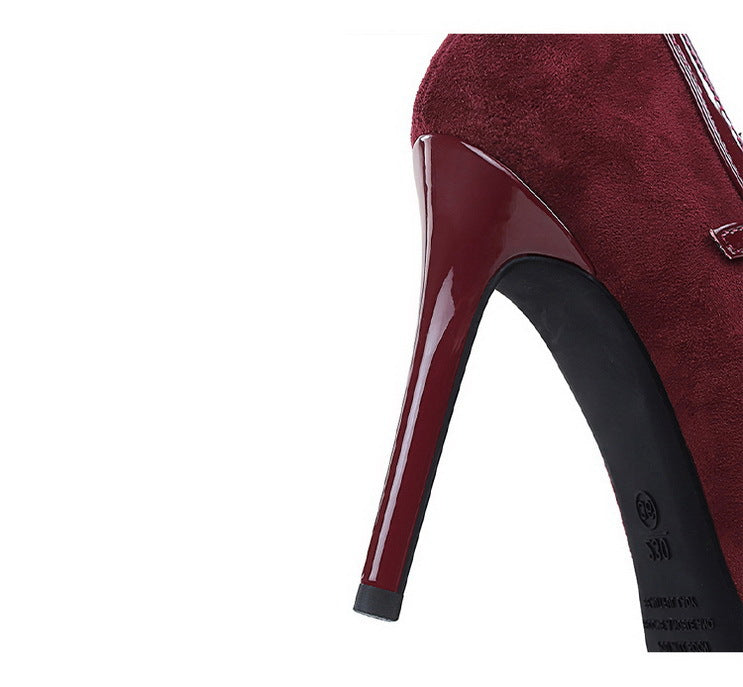 Women’s T Strap Suede High Heels | Pointed Toe, Bow & Rivet Detail | noémi