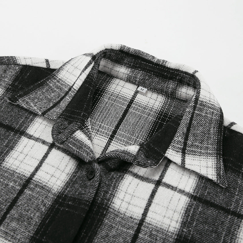 Retro Classic Plaid Shirt | Black White Checkered Long Sleeve Top for Women | noémi