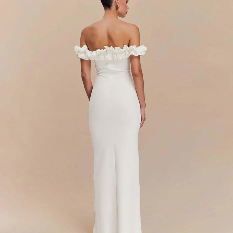 Off Shoulder Ruffle Bodycon Maxi Dress | noémi