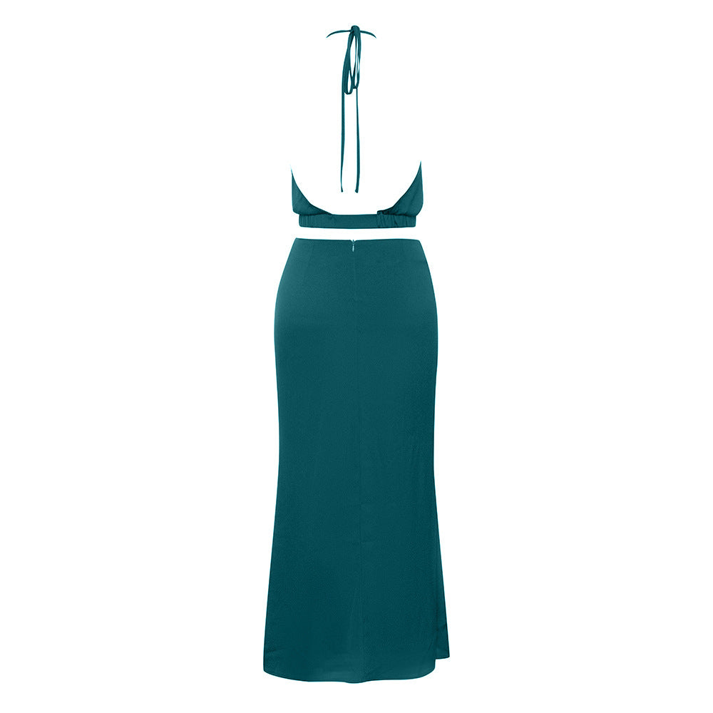 Halter Neck Ruffled Maxi Dress | Slim Fit Dress | noémi