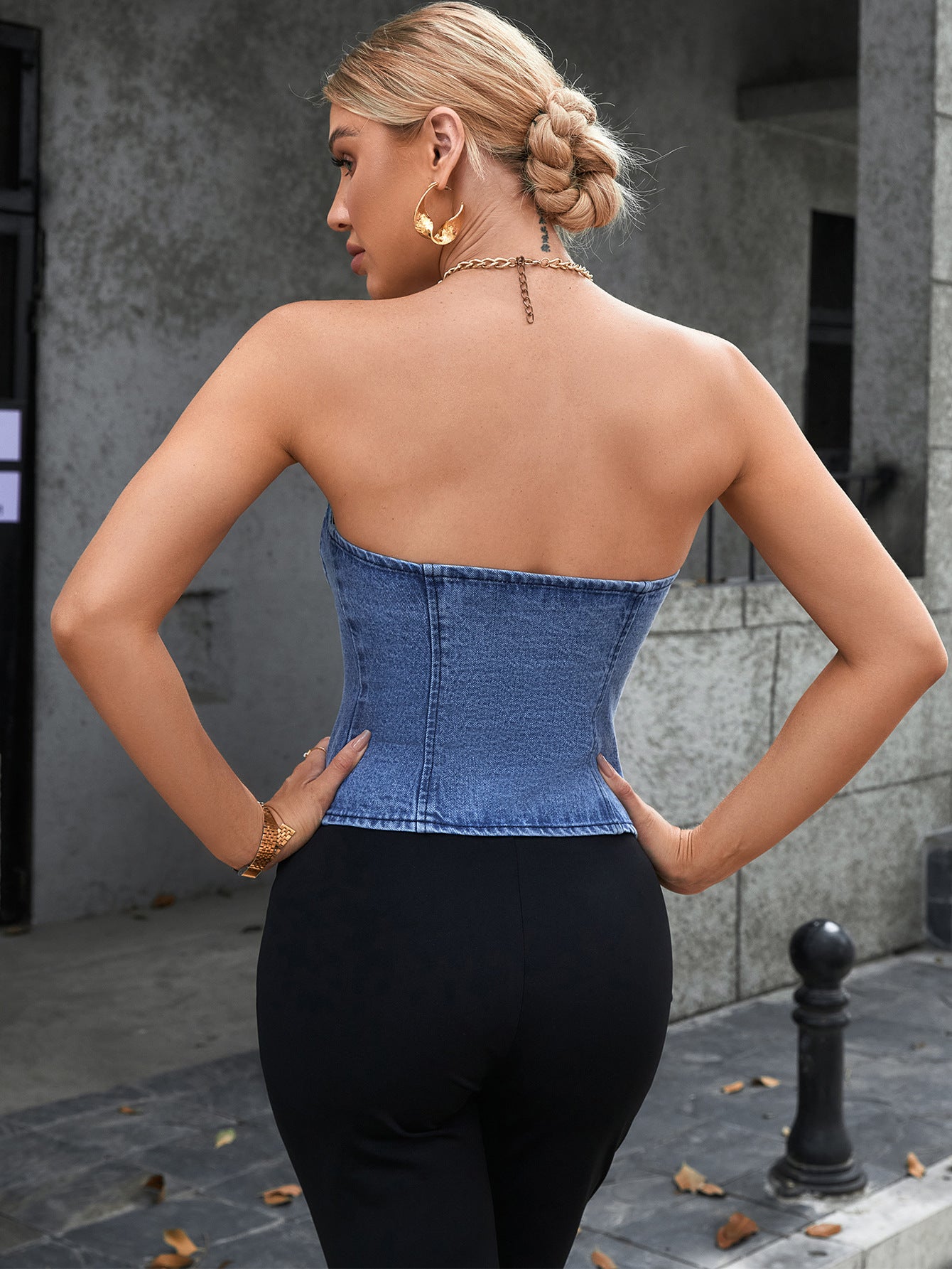 Womens Strapless Denim Corset Top | Backless Bustier Tube Top | noémi