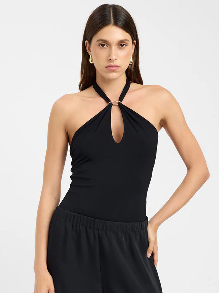 Sleeveless Halter Neck Cutout Backless Tight Vest Top | Hollow Out Clubwear Tank | noémi