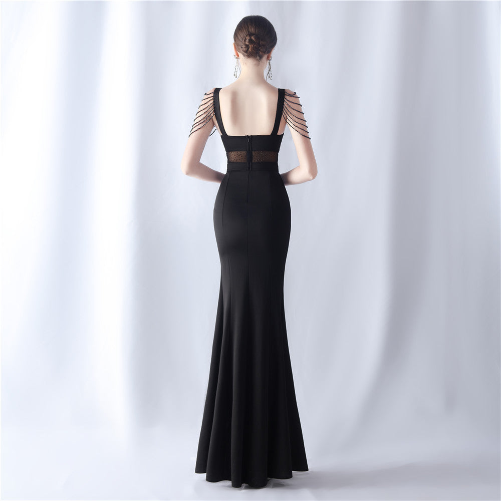 Backless Sheer Mesh Wedding Gown | Slim Fit Dress with High Slit | noémi