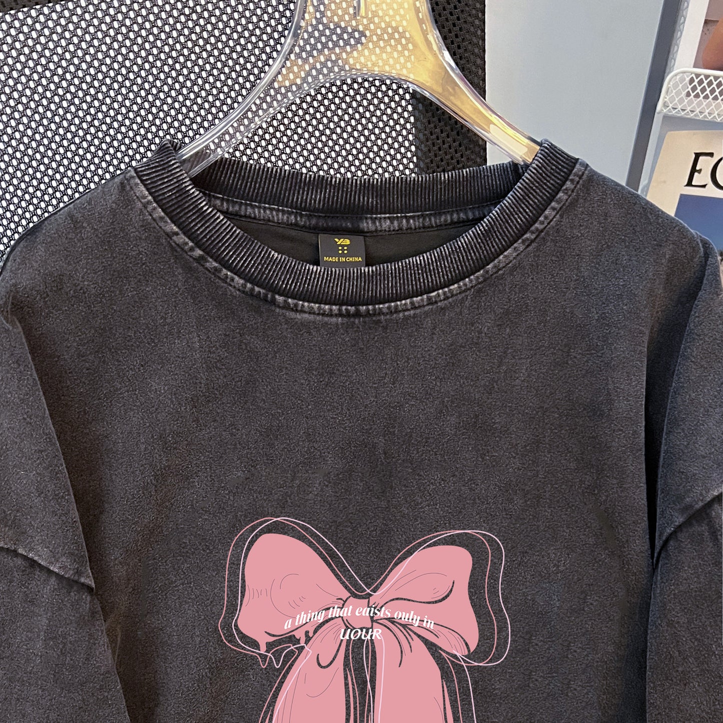 Fleece Lined Bow Sweater | Washed Black, Thickened Loose Fit | noémi