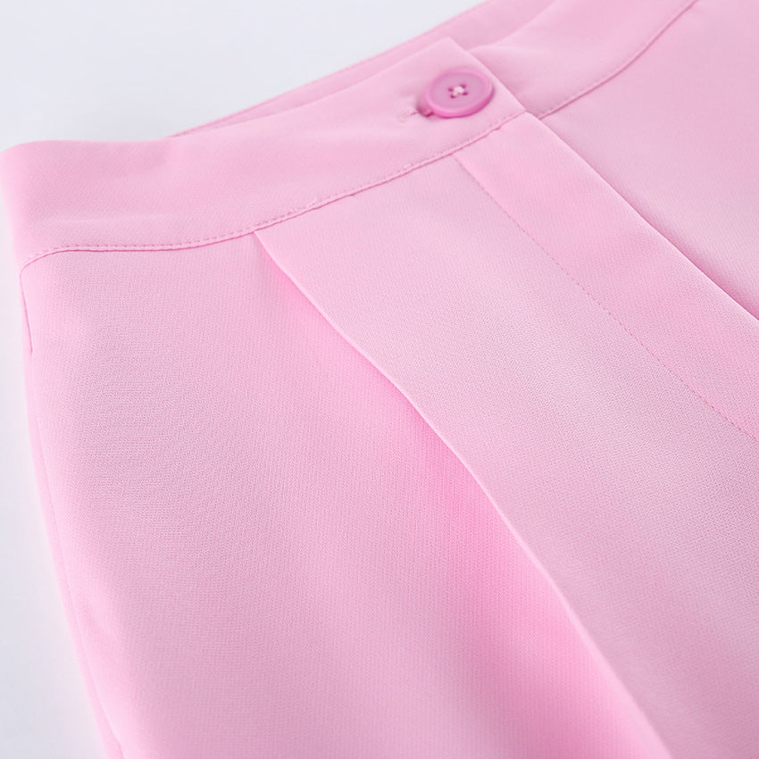 Pink Sleeveless Blazer & Wide Leg Trousers Set | Summer Two Piece Suit | noémi
