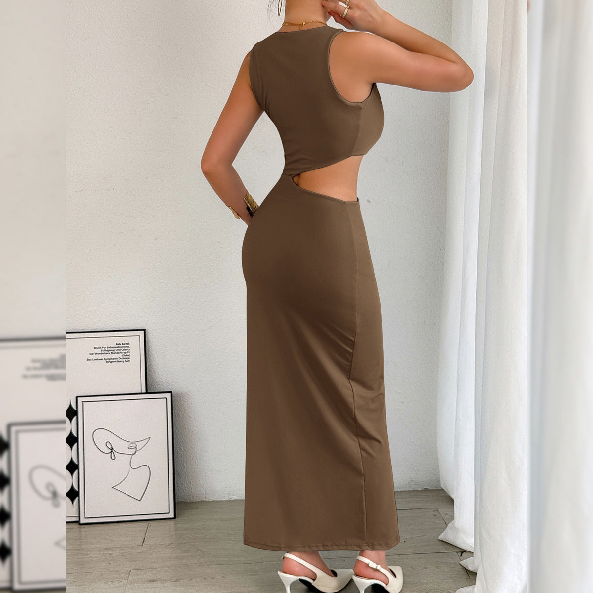 Women Maxi Dress | Sleeveless Cutout Bodycon Slit Dress | noémi