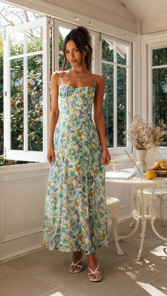 Floral Maxi Dress | Backless Spaghetti Strap Slit Hem Dress | noémi