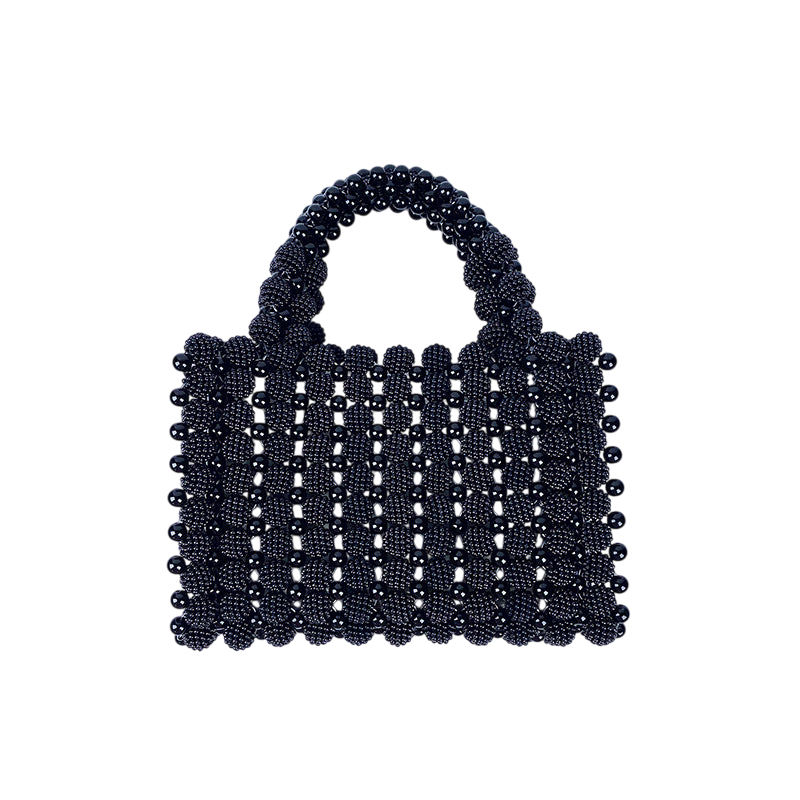 Pearl Dinner Dress Handbag – Hand‑Woven Black Beaded Square Pouch | noémi