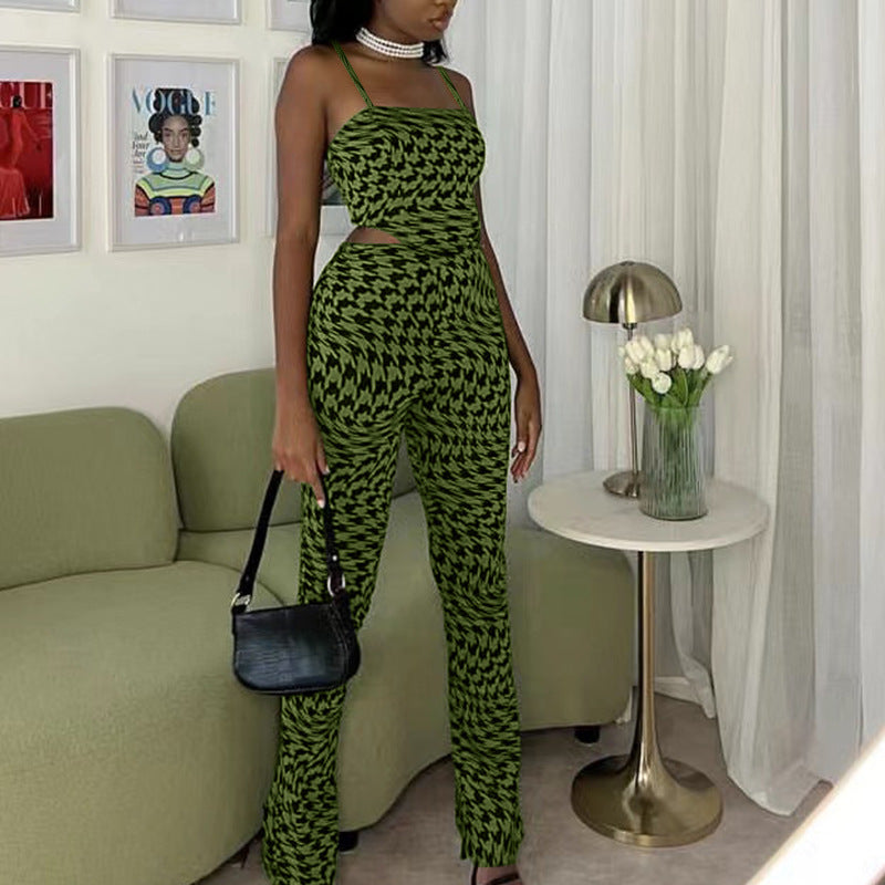 Green Two Piece Set | Sleeveless Vest Top Wide Leg Pants | noémi