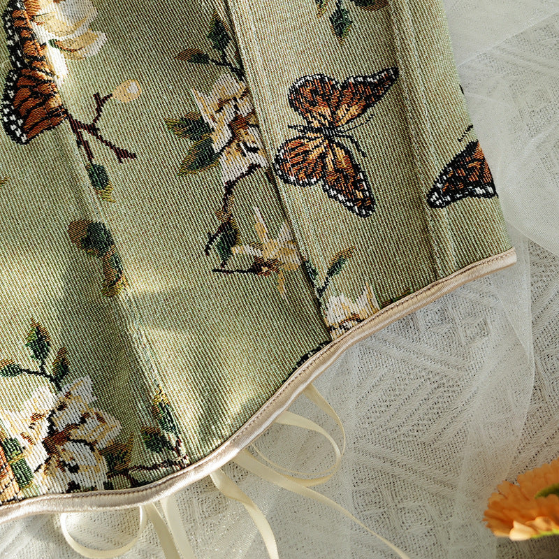 Floral Print Bow Shoulder Strap Corset Vest with Fitted Silhouette | noémi