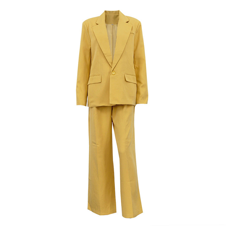 Long Sleeve Collared Baggy Coat & High Waist Wide Leg Pants Two Piece Set | noémi