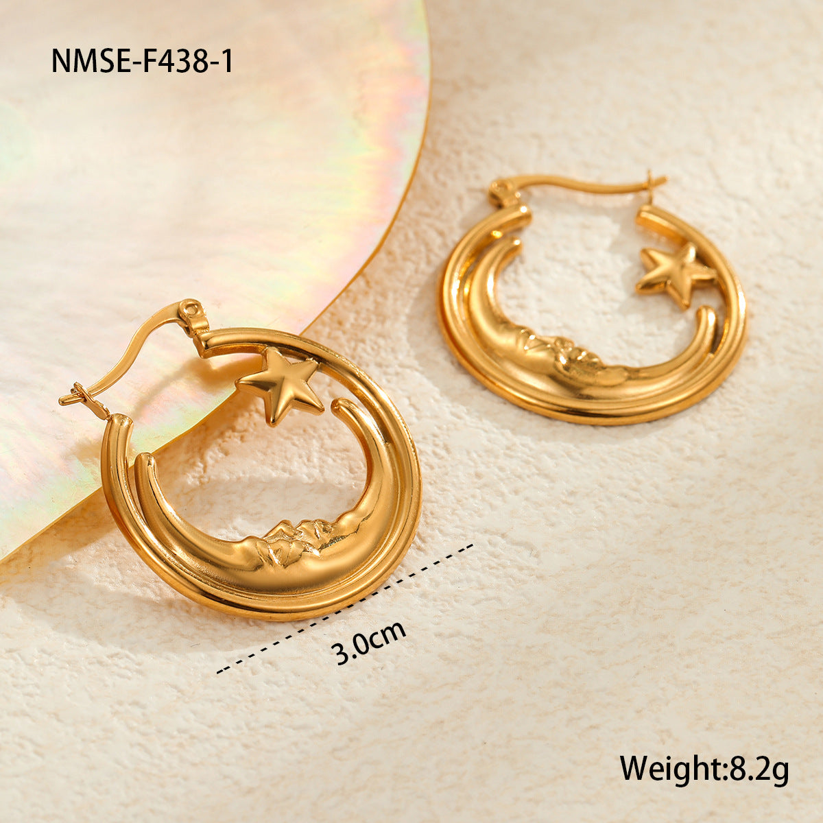 Retro Star Hoop Earrings | Gold Stainless Steel, Hollow Out Cutout Design | noémi