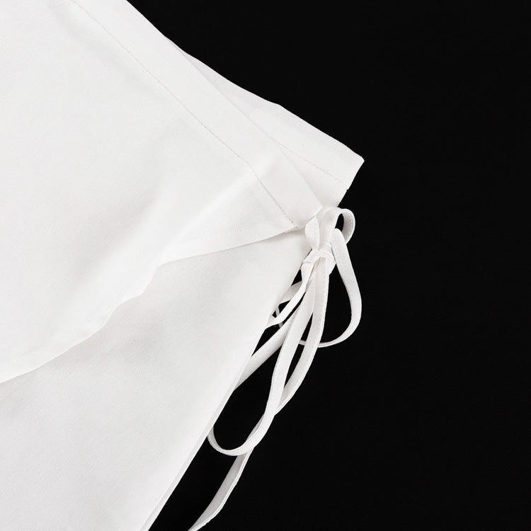 Sleeveless Waistcoat Lacing Cross Top Two Piece Set | Pantskirt | noémi