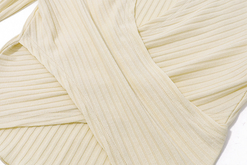 Ribbed Crossover Knit Top | Long Sleeve Fitted Crop Sweater | noémi