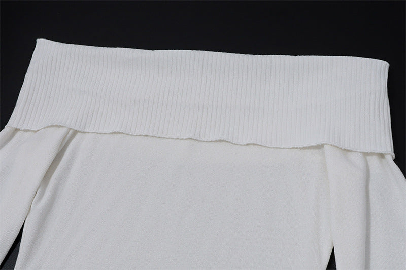 White Off Shoulder Ribbed Knit Top | Long Sleeve Crop Sweater | noémi