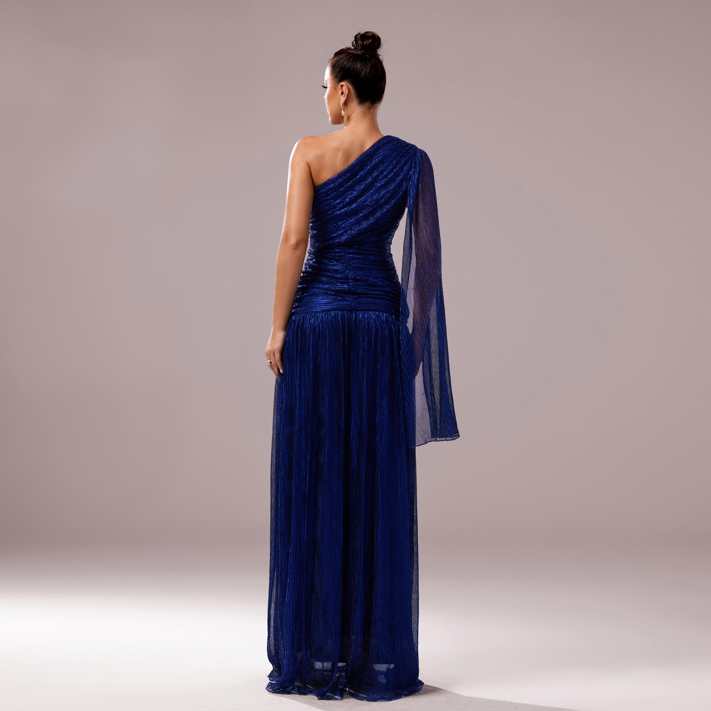 One Shoulder Sparkle Gown | Draped Sleeve & High Slit | Cocktail Dress | noémi