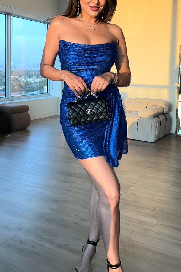 Blue Sequin Strapless Bodycon Mini Dress | Cocktail Dress | noémi