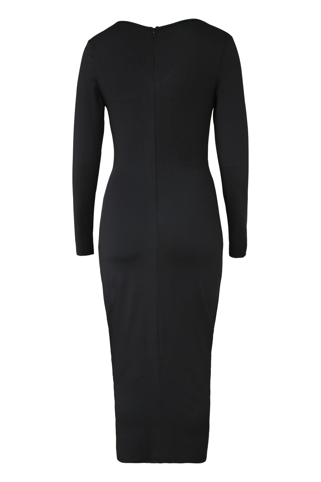 Pleated V Neck Dress with Fitted Waist and Long Sleeves | noémi