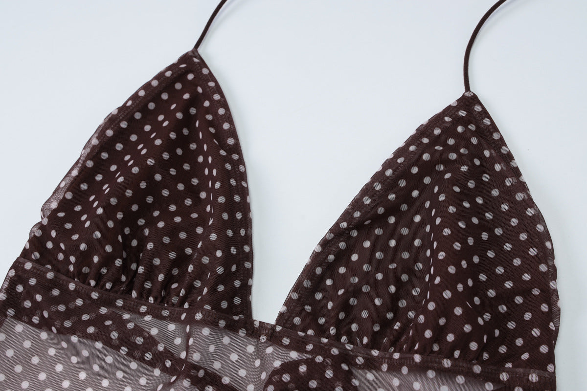 Polka Dot Deep V Plunge Lace Up Backless Tube Top Vest | noémi