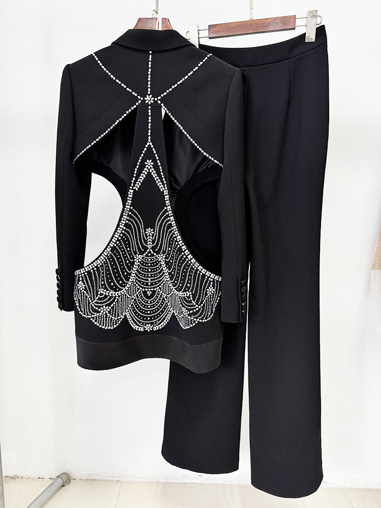 Rhinestone Blazer & Trousers Set | Cutout Crystal Embellished Two Piece Suit | noémi