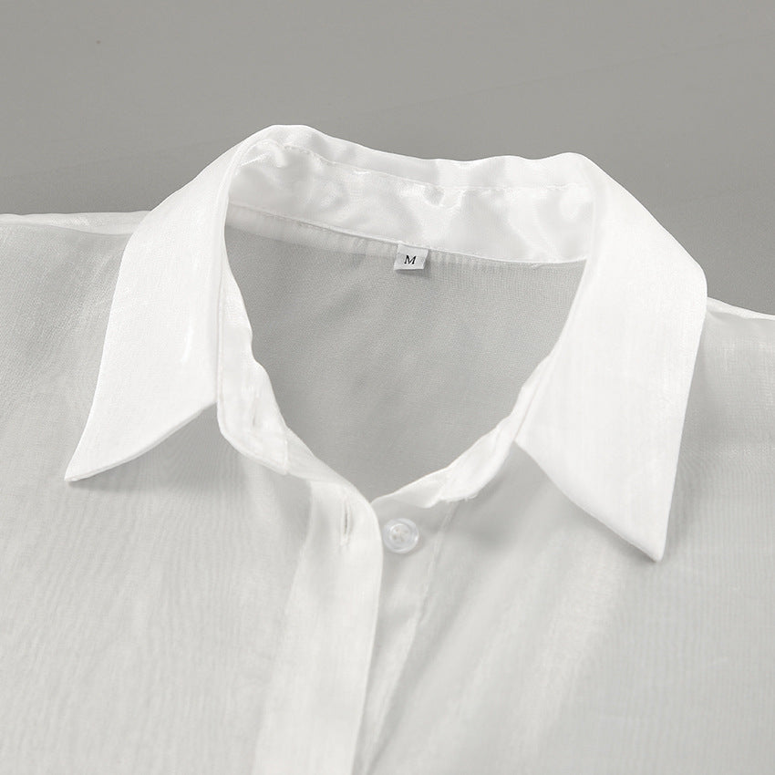 White Ruffle Top | See Through Yarn Shirt with Collared Design | noémi