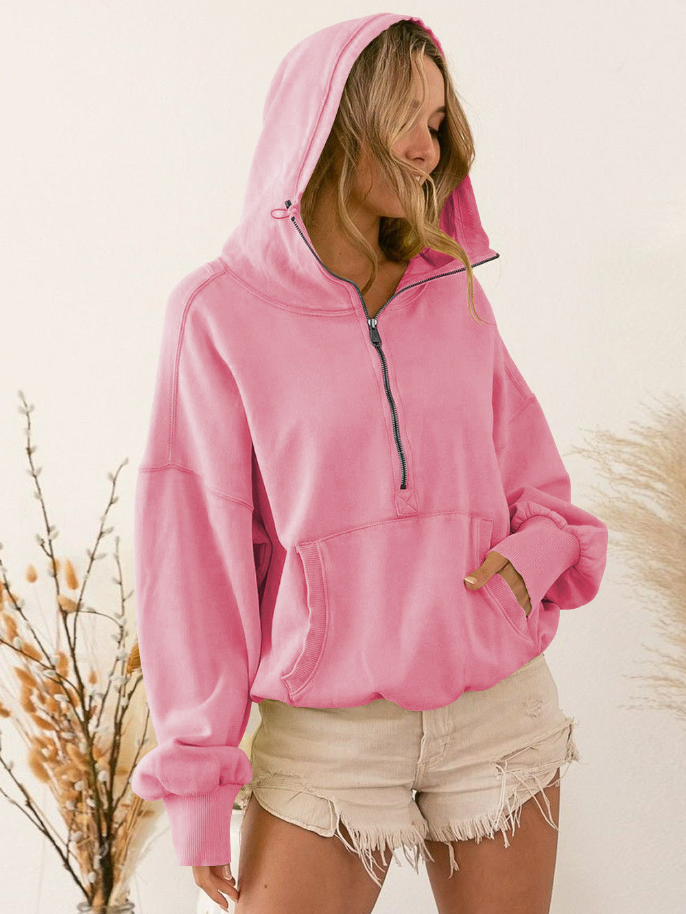 Womens Hooded Sweatshirt | Sports Hoodie with Zipper & Drawstring Long Sleeve Top | noémi