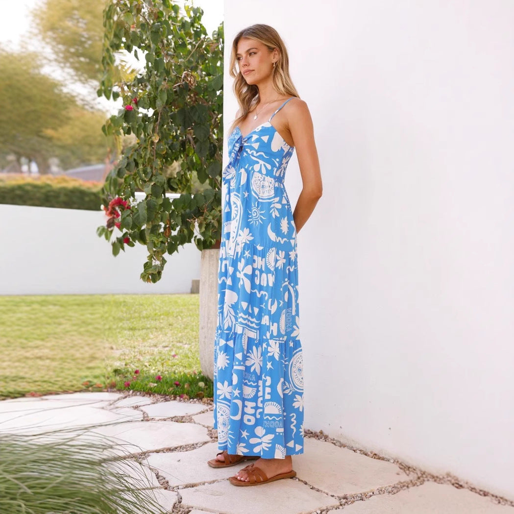 Womens Printed Split Hem Strappy Dress | noémi