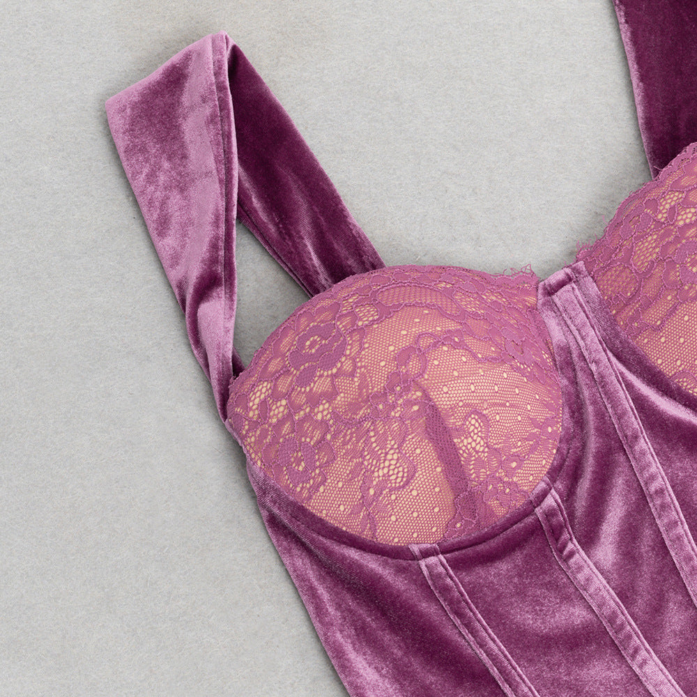 Lace Trim Strap Dress with Side Slit and Shoulder Detail | noémi