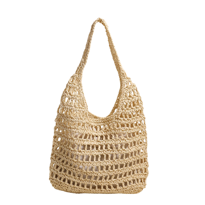 Large-Capacity Pink Straw Shoulder Tote Bag – Hollow-Out Woven Beach Carryall | noémi